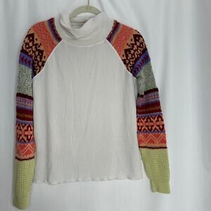 Free People thermal mock neck embroidered long sleeves med